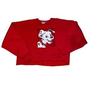 Vtg Disney 101 Dalmations Cropped Sweatshirt Size Large Red Graphic Print